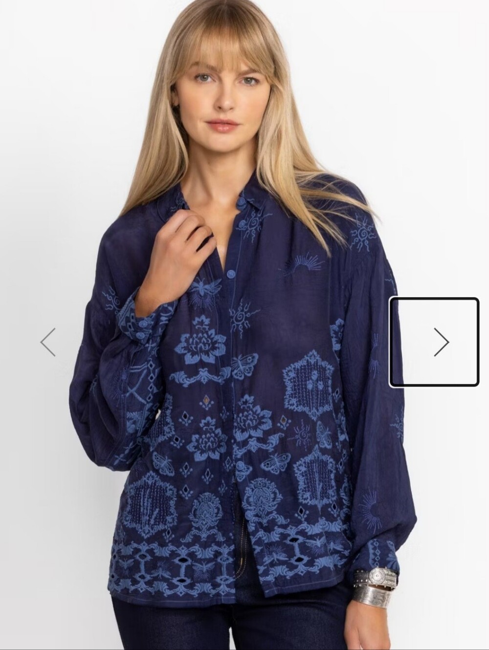 NWT Johnny Was Embroidered Navy Shirt Size Medium